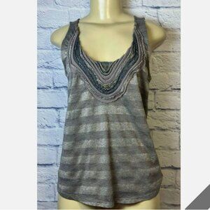 Anthropologie One September Silver Tank Lace And Beading BOHO Size Small